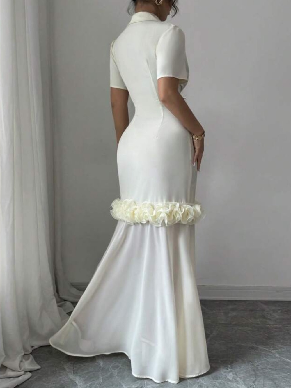Ivory Button-Front Maxi Dress with Rosette Trim - Picture 4 of 4